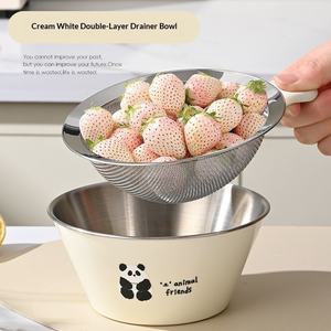 Panier de drainage moderne et minimaliste en acier inoxydable 304, finement poli, à motif de dessin animé, pour le lavage des légumes, des fruits et le rinçage du riz - Product Image 3