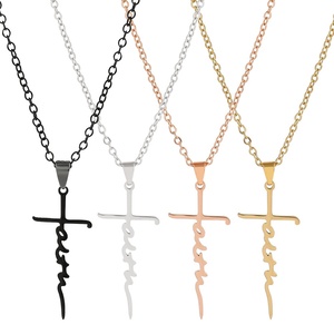 Collar de acero inoxidable dorado <span class=keywords><strong>y</strong></span> plateado para hombre <span class=keywords><strong>y</strong></span> mujer, con colgante de Cruz con letras de <span class=keywords><strong>esperanza</strong></span>, amor <span class=keywords><strong>y</strong></span> <span class=keywords><strong>fe</strong></span> - Product Image 1