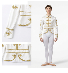 Chaqueta de ballet Royal Prince para hombre, con apliques florales dorados, cuello alto y cremallera, disfraz de baile de personaje - Product Image 2