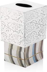 Caja de pañuelos de cerámica blanca desgastada Country Chic, soporte de caja de pañuelos decorativo cuadrado con función organizadora - Product Image 3