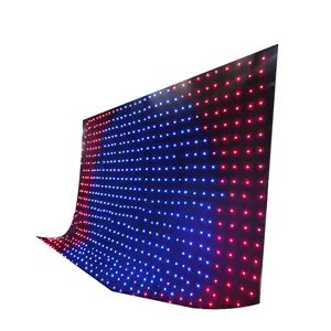 西班牙发光二极管舞台窗帘p180-p200mm 4x6mled视频窗帘DMX功能柔性发光二极管网状窗帘舞台背景