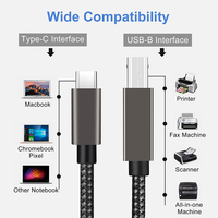 Câble d'imprimante USB 2.0 Type C mâle vers USB B mâle, transfert de données haute vitesse, cordon d'impression USB C vers B carré pour imprimante, scanner, copieur