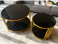 Meubles de salon de luxe, table basse miroir, table basse intelligente en verre noir avec cadre en acier inoxydable
