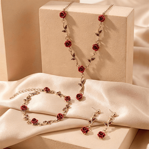 Conjunto <span class=keywords><strong>de</strong></span> Joyería Vintage <span class=keywords><strong>de</strong></span> Rosa Roja con Circones, <span class=keywords><strong>de</strong></span> Aleación <span class=keywords><strong>de</strong></span> Color Dorado y Esmalte, con Diseño <span class=keywords><strong>de</strong></span> Flor y Enredadera, Collar, Pulsera y Pendientes, Paquete <span class=keywords><strong>de</strong></span> 3 Piezas, Regalo para Disfraces y Fiestas - Product Image 3