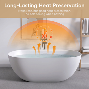 Bañera ovalada independiente de superficie sólida de resina de piedra, producto de bañeras artificiales de estilo Villa blanco mate - Product Image 5