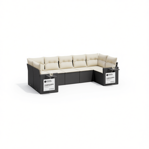 Ensemble de canapés de jardin noir et crème en rotin d'extérieur avec coussins en mousse haute densité, design contemporain imperméable - Product Image 1