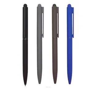 Metal Rubber Finished Matte Black Soft Stylus Slim Ball Pen With Touch Function And Package Pen Set With Gift Box