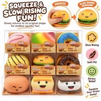 Grand jouet anti-stress souple en TPR, imitation alimentaire (donut, burger, toast), à rebond lent et amusant, avec boîte cadeau
