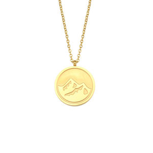 Kalung liontin koin ukir awan api gunung, Kalung Fashion gelombang laut timbul emas 18K tahan air - Product Image 3