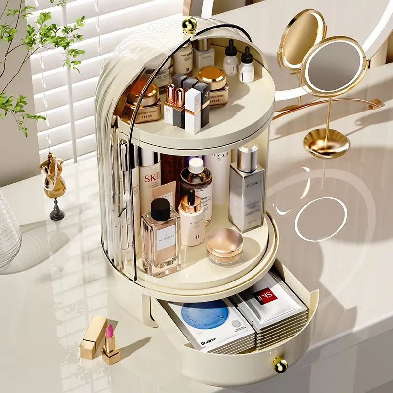 Caja de almacenamiento de maquillaje organizadora de cosméticos de plástico giratoria de 360 grados para una organización eficiente