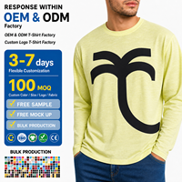 Kaos Rajut O-neck Sablon Sutra Katun Slub Kustom Warna Kuning Musim Gugur, Kaos Rajut Kasual Ringan Tanpa Lapisan