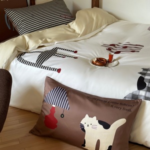 Ins100 algodón de grapa larga algodón cuatro piezas estampado gato jarrón rayas algodón edredón cubierta cuatro estaciones ropa de cama Vintage - Product Image 5