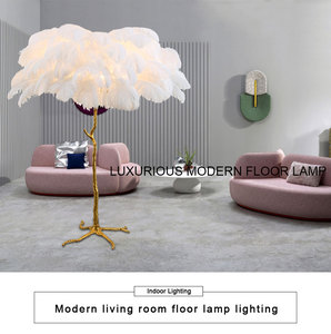 Piuma selvatica arricciatura albero oro <span class=keywords><strong>alberello</strong></span> luci del pavimento decorazione soggiorno lampada da terra blu piuma <span class=keywords><strong>di</strong></span> struzzo paralume lampadina - Product Image 5