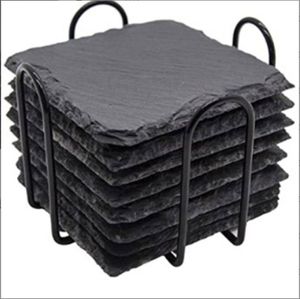 Dessous de verre en ardoise avec support en métal, ensemble de dessous de verre en pierre de 4 pouces Décor de table basse Protection de table pour la cuisine de bureau à domicile - Product Image 4