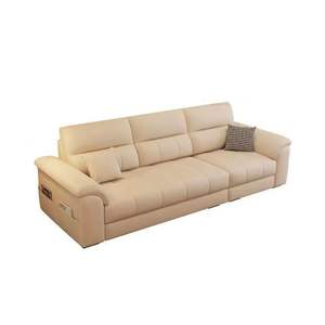 Cream Colored Leather <b>Sofa</b> Straight Shape Full Leather Storage Living Room <b>Sofa</b> - Product Image 5