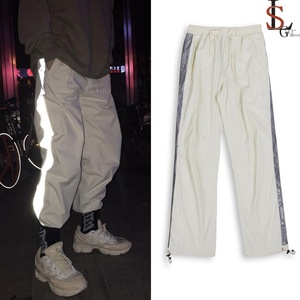 Wholesale Street Wear Casual Plaid Unisex Loose Nylon <b>Trousers</b> With Reflective Side Stripes Drawstrings Track Jogger Pants <b>Men</b> - Product Image 3