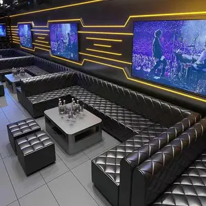 Hookah Lounge Furniture U Shape Whiskey Shisha Bar Couches Sofa Counter Synthetic Leather Bar Club Lounge Solid Wood Disco Sofa