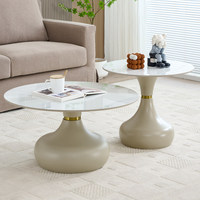 Ensemble de tables basses modernes minimalistes en dalles de pierre ; Tables d'appoint ovales de luxe léger pour petits salons, mobilier de salon