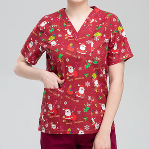 Divisa Medica Festiva Natalizia: Stampa Personalizzabile, Scollo a V e Design Multi-Tasca per Infermieri, <span class=keywords><strong>Dottori</strong></span> e Personale Veterinario - Product Image 1