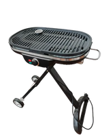 Barbecue électrique d'extérieur moderne en acier, pliable et portable, avec hauteur réglable et chariot pliable