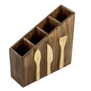 Porte-couverts en bois moderne pour le rangement sur le comptoir de cuisine, organisateur avec compartiments pour fourchettes, cuillères, couteaux, portable - Product Image 6