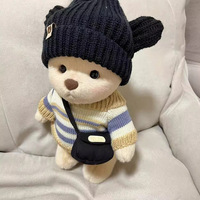 Ensemble d'accessoires pour ours articulé en peluche douce de 30 cm pour bébé Lena : Pull (chapeau oreilles d'ours noir, sac à bandoulière rayé) pour personnalisation DIY 0-24 mois