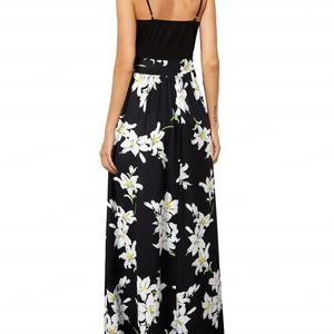 Vestido largo de chifón con estampado floral y cuello en V para mujer, sin espalda, sexy, casual, con abertura, sin mangas, estilo A-line, ideal para la playa. - Product Image 3