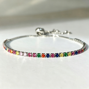Adjustable <b>Rainbow</b> CZ Tennis <b>Bracelet</b> Brass Rhodium Plated Colorful Fashion Jewelry Wholesale - Product Image 2