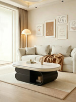 Table basse moderne en pierre avec rangement pour salon et petit appartement, forme ovale, design de luxe léger