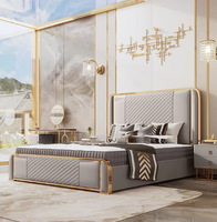 Garde-lit en cuir véritable bleu, rangement moderne, pour chambre à coucher, 2 pièces, tête de lit, meuble de luxe, taille king