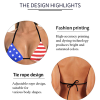 Amerikaanse vlag print groothandel op maat gemaakte tweedelige strandkleding sexy thong badkleding bikini's driehoekset voor vrouwen
