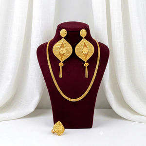 Everton Jewellery Women's 24K Gold Plated Necklace Earrings Ring Set Classic Flower Design Wedding Jewelry - Product Image 1