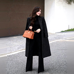 Vietnam Manufacturer <b>Women's</b> Long Tailored Woolen Woven Solid <b>Double</b> <b>Breasted</b> Elegant Winter Jacket - Product Image 1