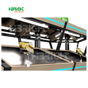 Étagère de présentation de fruits et légumes à plusieurs niveaux en métal et bois avec éclairage LED, stand de présentation de produits pour supermarchés commerciaux, épicerie - Product Image 4