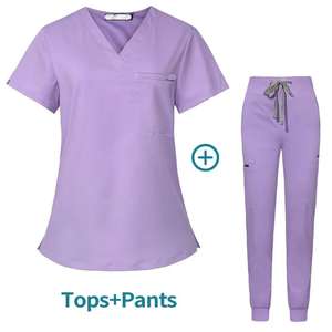 Conjunto de enfermería con cuello en V y pantalones de enfermera con costuras laterales para un aspecto personalizado para profesionales médicos - Product Image 2