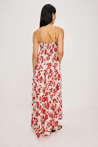 Vestido largo escalonado con tirantes finos para mujer, estampado floral, con lazo en la parte delantera, estilo bohemio, informal, para vacaciones - Product Image 6