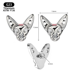 G23 <b>Titanium</b> Cat Head <b>Stud</b> Earrings 7.8mm X 7.5mm With Zircon Inlay For Body Piercing Jewelry - Product Image 1