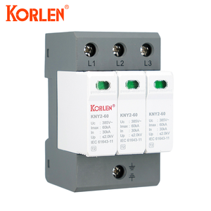 KORLEN T2 AC SPD 30-60kA 3P perangkat pelindung lonjakan tegangan rendah untuk Perlindungan Petir sistem surya Model KNY2-60 DIN rel - Product Image 1