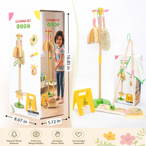 Ensemble <span class=keywords><strong>de</strong></span> nettoyage en bois 8 pièces pour enfants, <span class=keywords><strong>kit</strong></span> <span class=keywords><strong>de</strong></span> jouets <span class=keywords><strong>de</strong></span> ménage pour tout-petits avec balai, serpillière, pelle, brosse et plumeau, jouets <span class=keywords><strong>de</strong></span> nettoyage pour jeu d'imitation - Product Image 1