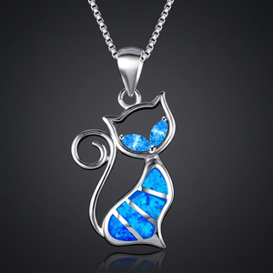 Pendentif tendance en argent sterling 925 plaqué rhodium avec opale bleue synthétique, motif chat, bijou chrétien mignon, idéal pour la vente en gros et comme cadeau - Product Image 3