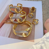 Minone Vintage Nouveauté Transfrontalière Styles Européens Américains Style Industriel Lourd Exagéré Cuivre Zircon Ensemble Bague et Bracelet Ouvert