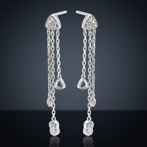Trillion Cut Lab Grown Diamond Trillion <b>Frame</b> Triple Chain Drop Earrings 10K 14K 18K Gold 925 935 Silver Rhodium Plated Wedding - Product Image 1