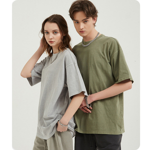 High Quality T-shirt 100 Cotton Mens Solid Color Vintage Washed Loose t Shirt Men Oversized - Product Image 4