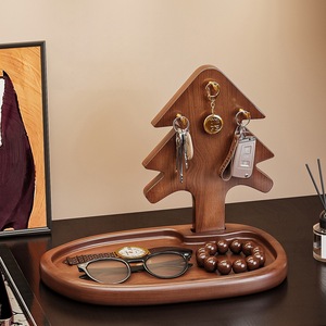 Solid Wood <b>Desktop</b> Organizer Christmas Tree Shape Key Tray Storage Display Office Home Use Multipurpose Standing Type Pine Wood - Product Image 1