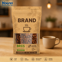 Fournisseur d'emballages à faible MOQ : Sachets d'emballage de café avec valve, pochettes verticales pour grains de café 250g 500g 1000g