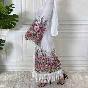 1904# New Fashion Mesh Floral Embroidery Open Islamic Clothing Coat Women Muslim <b>Eid</b> Abaya <b>Dresses</b> - Product Image 6