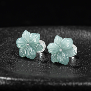 Pendientes de Jade Natural Auténtico de Grado A, Diseño de Flor de Lirio Azul, Pétalos de Jade de Grado Hielo, Plata S925, Estilo Tradicional para Mujer - Product Image 2