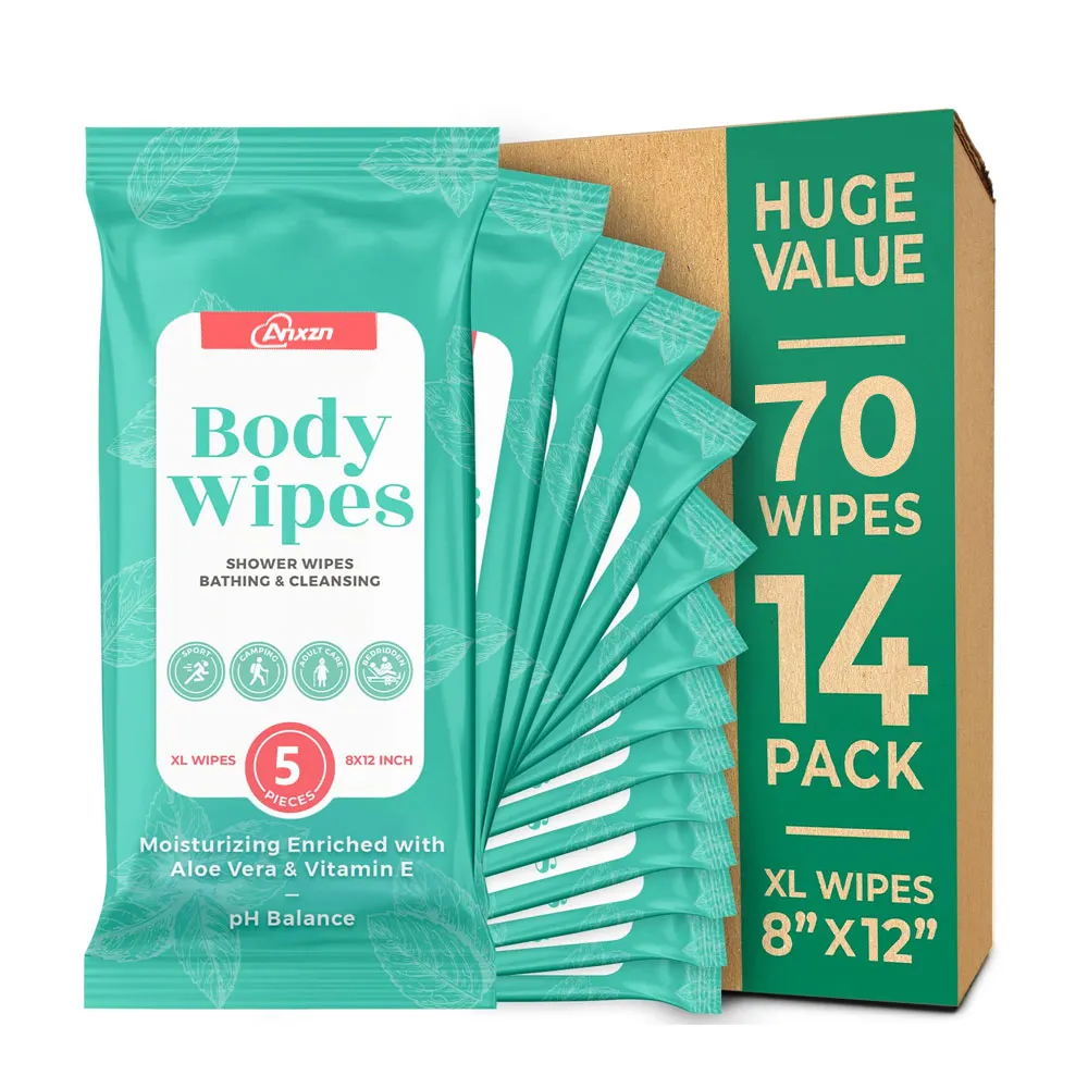 Custom Body Wipes (5 Packs) 50 XL Shower Wipes Pre-moistened Wet Wipe Rinse Free For Quick Shower