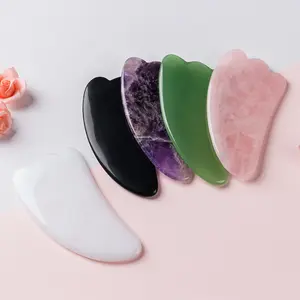 New Private Label Custom Body Heart Facial Nephrite Scraping Massage Tool Stones Pink Rose Quartz Jade Gua Sha
