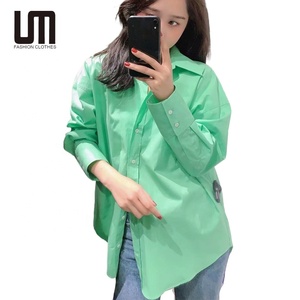 Liu Ming femmes Chic hauts Style décontracté boutonné asymétrie Blouses avec Logo avant Simple mode à manches longues liquidation ventes - Product Image 3